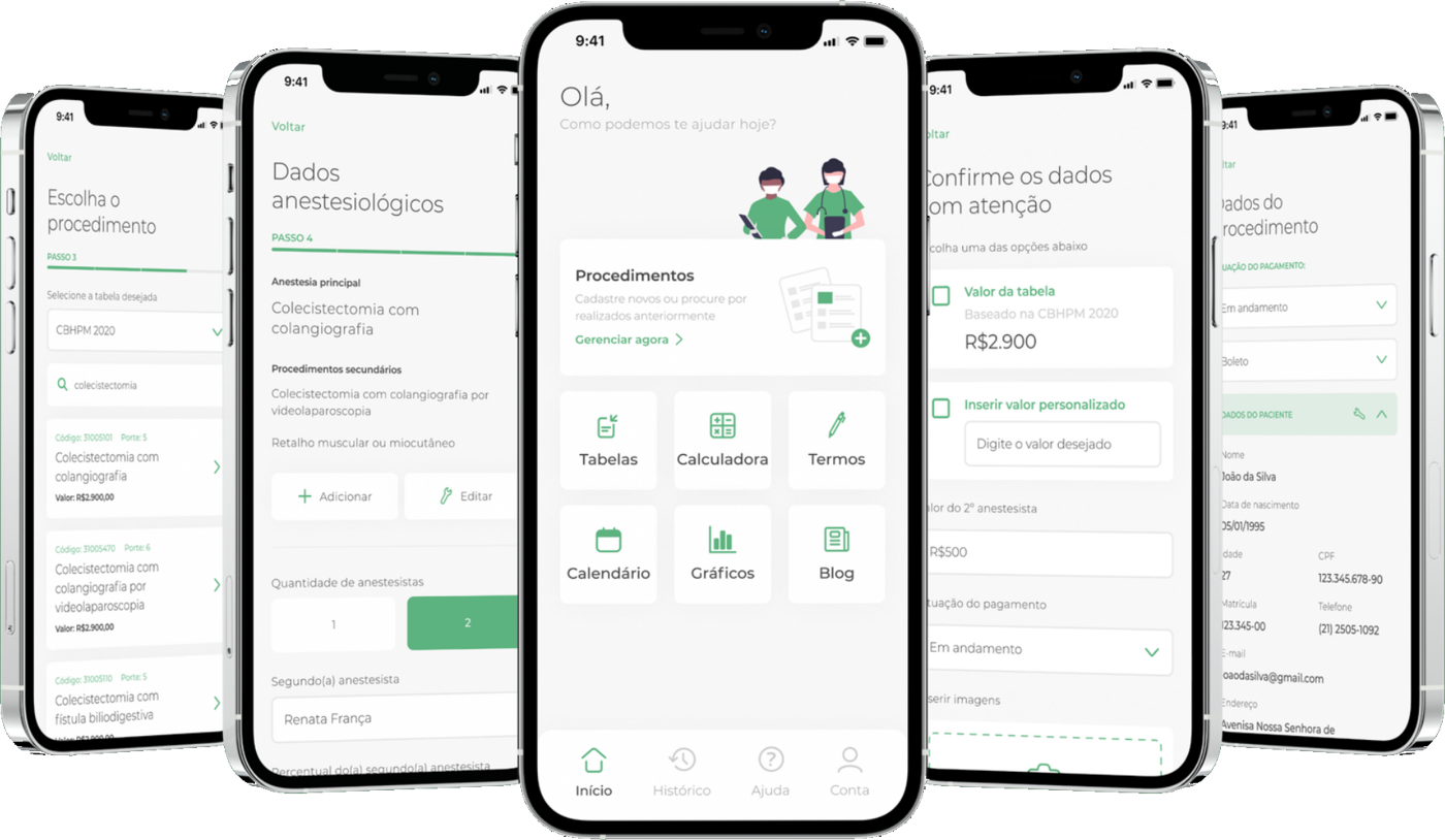 Telas do aplicativo AnestWork